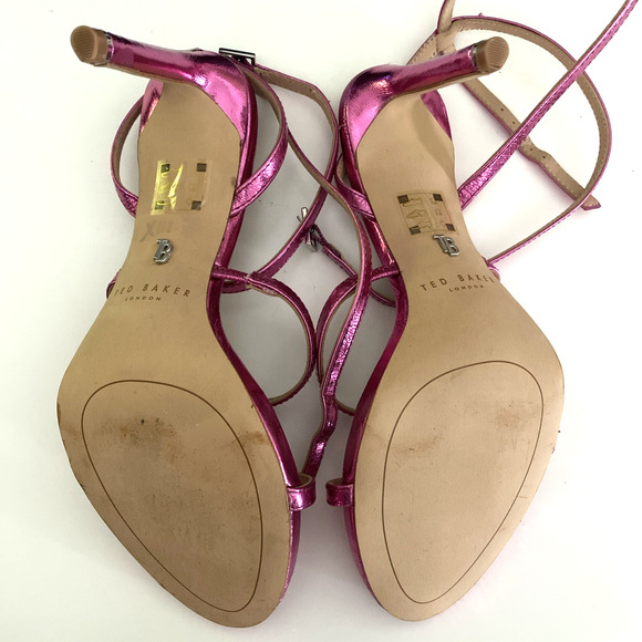 Ted Baker Sophia Pink Metallic Strappy Leather Sandal Wraparound Open Toe 9.5 - Picture 7 of 7